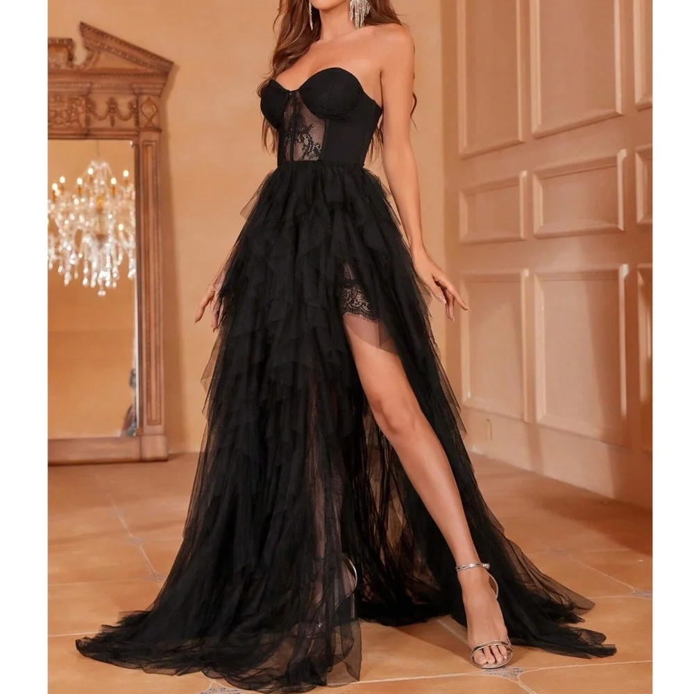 Luxe Strapless Lace Party Holiday Evening Formal Wedding Party - Picture 8 of 15